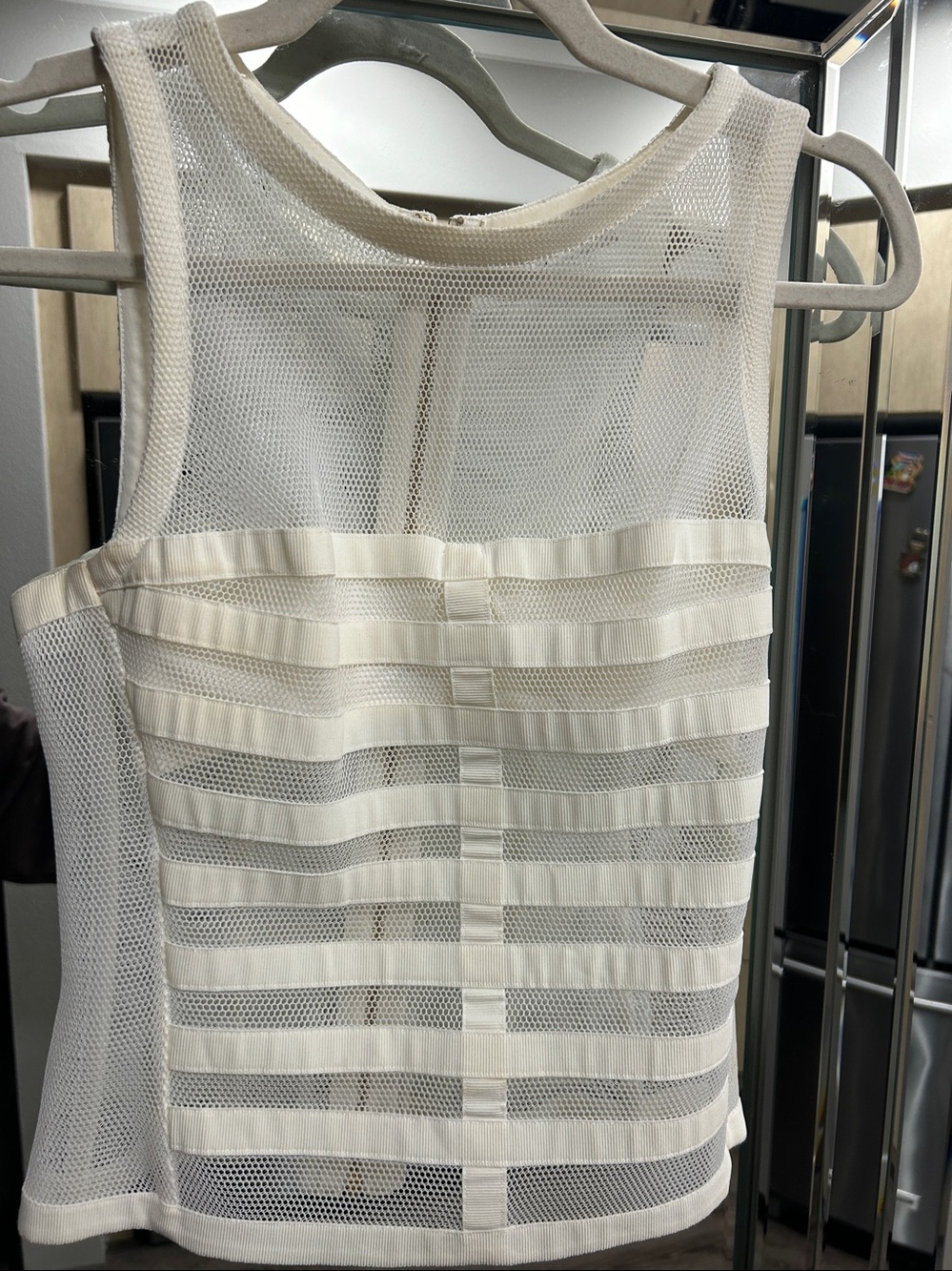 La Perla Cream Mesh Striped Sleeveless Tank